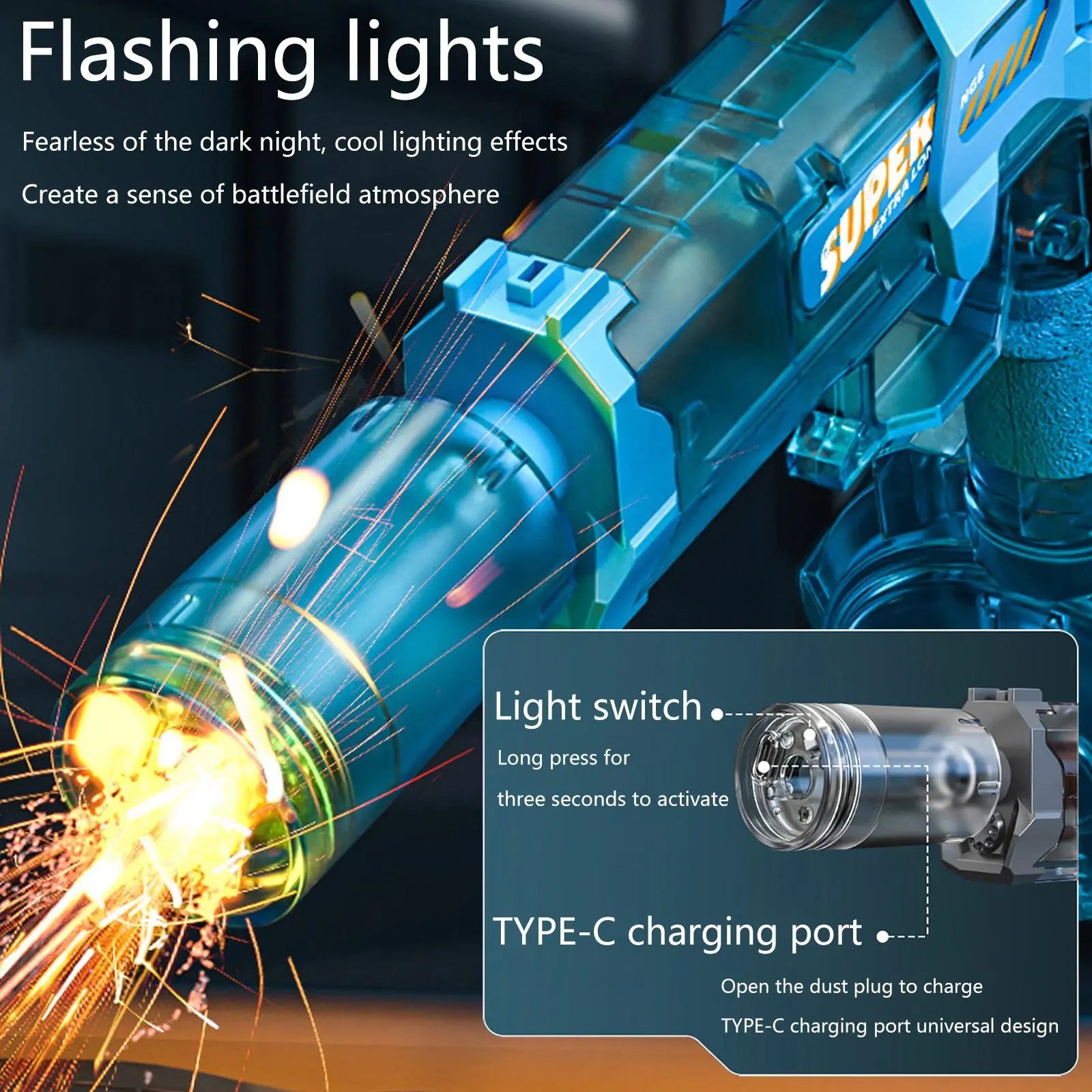 Ultimate Electric Water Guns for Kids and Adults - Automatic High-Power Water Blasters with Realistic Muzzle Flames for Pool and Beach Fun!