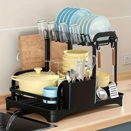 Maximize Your Kitchen Space with the Large 2-Tier Stainless Steel Dish Dryer Rack - Perfect for Efficient Organization and Quick Drying!